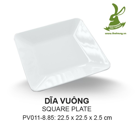 Dĩa vuông EX cạnh tròn màu trắng Srithai Superware Thái Lan cao cấp để gỏi xoài chua cay