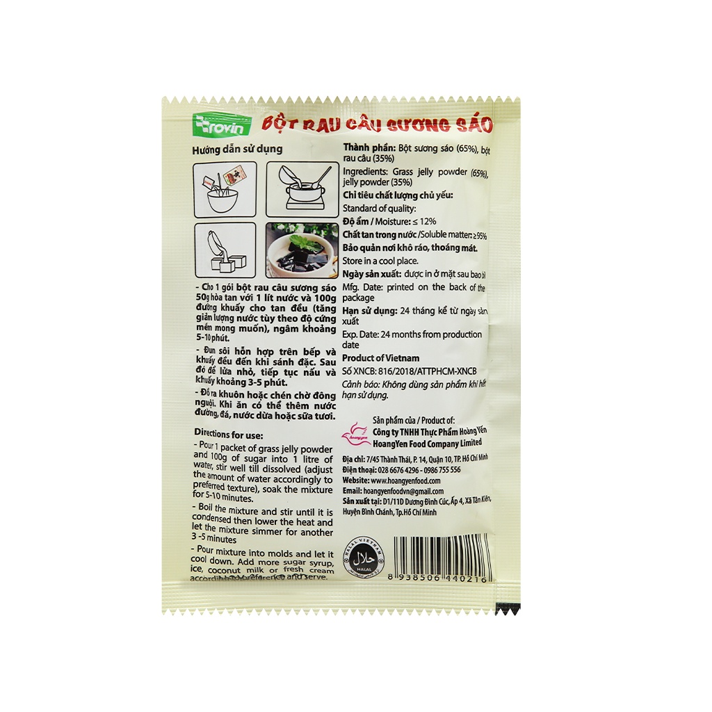 Hộp 5 gói bột rau câu sương sáo Rovin gói 50g