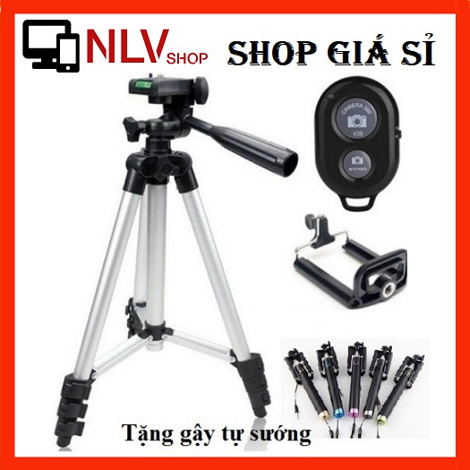 [Freeship] Combo 3 món chân đế chụp hình Tripod TF-3110+kẹp điện thoại+remote bluetooth tặng 1 gậy tự sướng