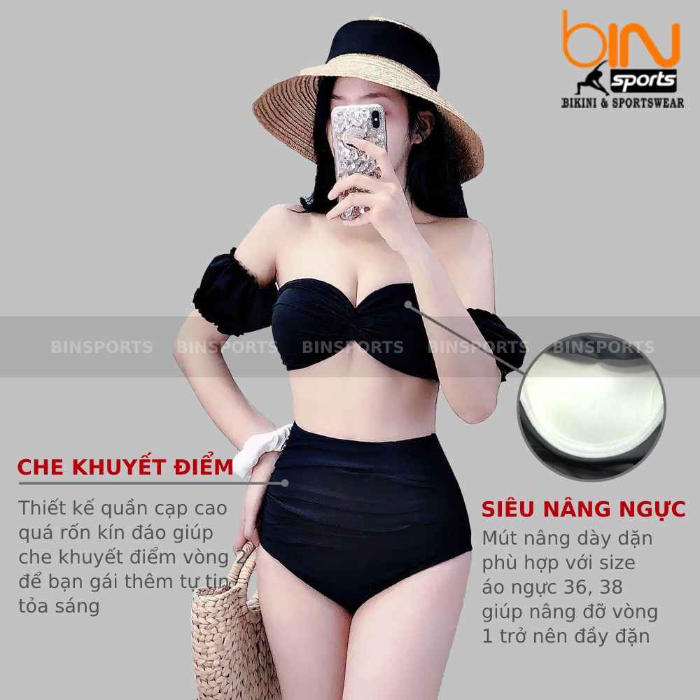 Bikini Nữ Hai Mảnh Bẹt Vai Cạp Cao Freesize Bin Sports BHV048