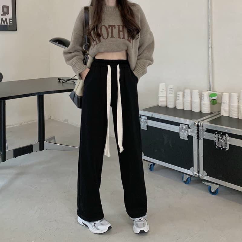 Quần ống suông quần culottes vải da cá phối dây rút - Mã 603
