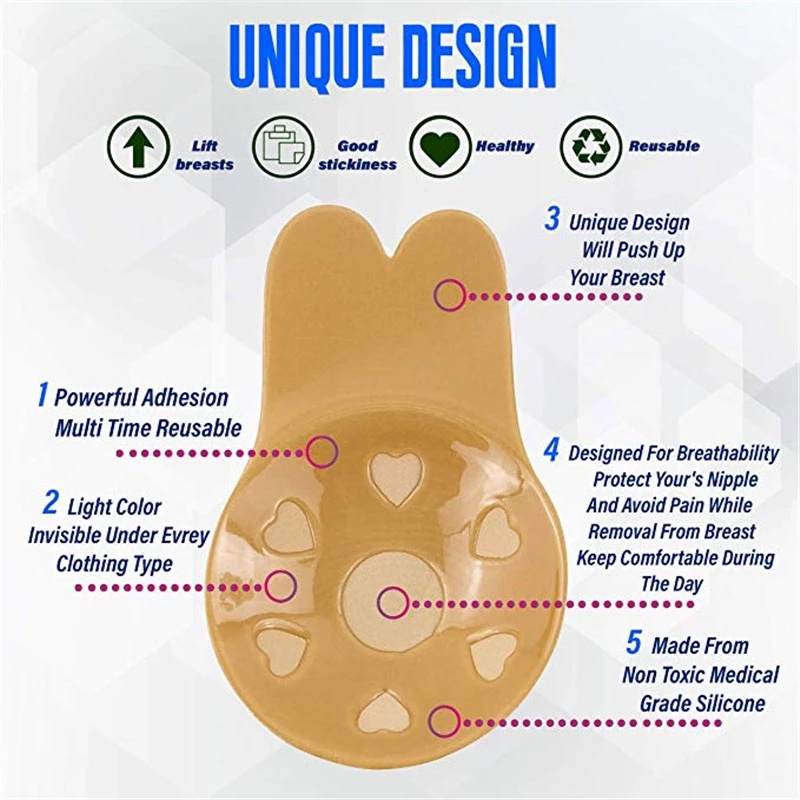 1 Cặp Miếng Dán Nâng Ngực Hình Tai Thỏ Bằng Silicone Dành Cho Nữ