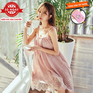 Váy ngủ 2 dây. đầm ngủ voan mềm 2 lớp hàng quảng châu cao cấp vn21