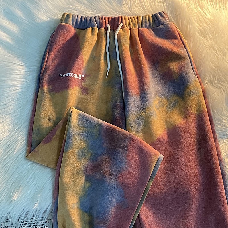 Spring and summer outer wear trousers new 2021 tide brand tie-dye beam feet loose casual pants women's drawstring sports pants tide ins