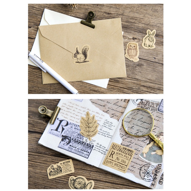Sticker chủ đề Sóc Nâu Vintage - Hộp 46 miếng dán trang trí sổ tay Bullet Journal - M131