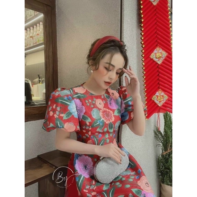 Áo dài gấm hoa thanh lý