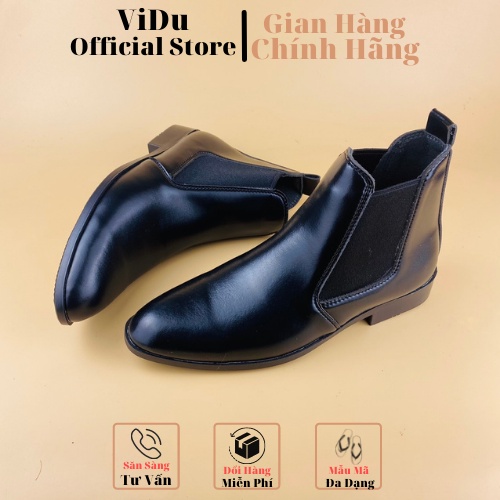 Giày Chelsea boots thời trang nam ViDu 6442 chất liệu da màu đen bóng sành điệu, thời thượng hack chiều cao