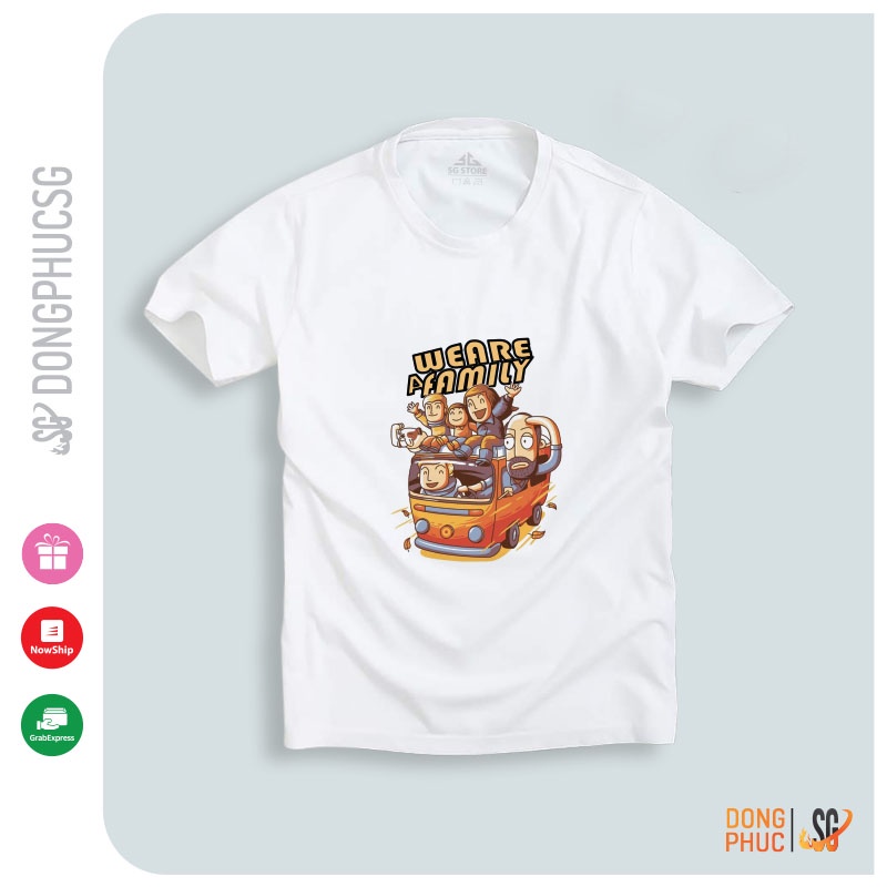 Áo thun we are family màu trắng | Thun cotton 4 chiều dày dặn | Đủ size đến 110kg | ANL1008 | SG