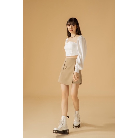 Chân váy giả quần kaki họa tiết túi trơn | LENA BEIGE SKIRT - CLÉLIE