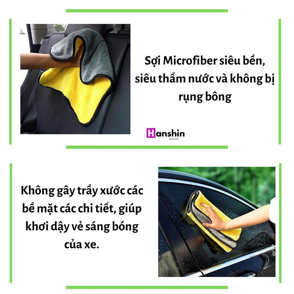 Khăn Lau Xe Hơi Ô Tô Cao Cấp Gia Dụng Đa Năng Siêu Thấm Microfiber, Không rụng lông