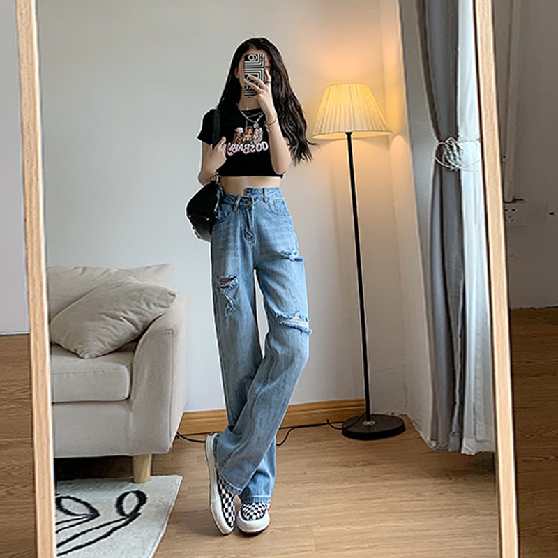 Quần Jeans Dài Ống Rộng Thời Trang Hàn Quốc Mới Cho Nữ