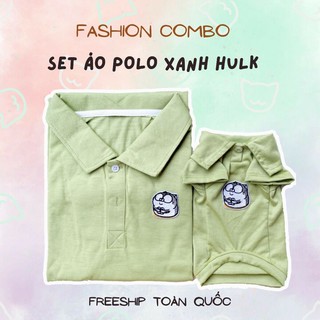 Áo Phông Polo - Combo Áo Cho Chó Mèo Đôi Với Sen Màu Xanh Hulk (Có áo lẻ)