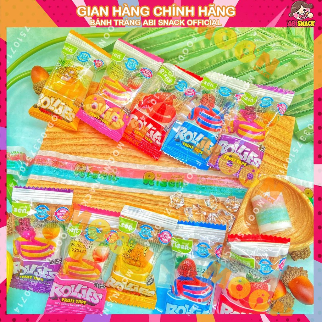 Combo 10 gói kẹo dẻo cuộn Rollies Fruit Taps Risen vị trái cây