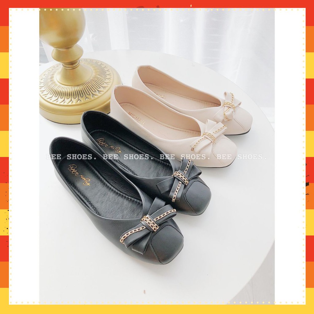 GIÀY BÚP BÊ BEESHOES  NƠ XÍCH VỀ SĂN  ĐEN- KEM