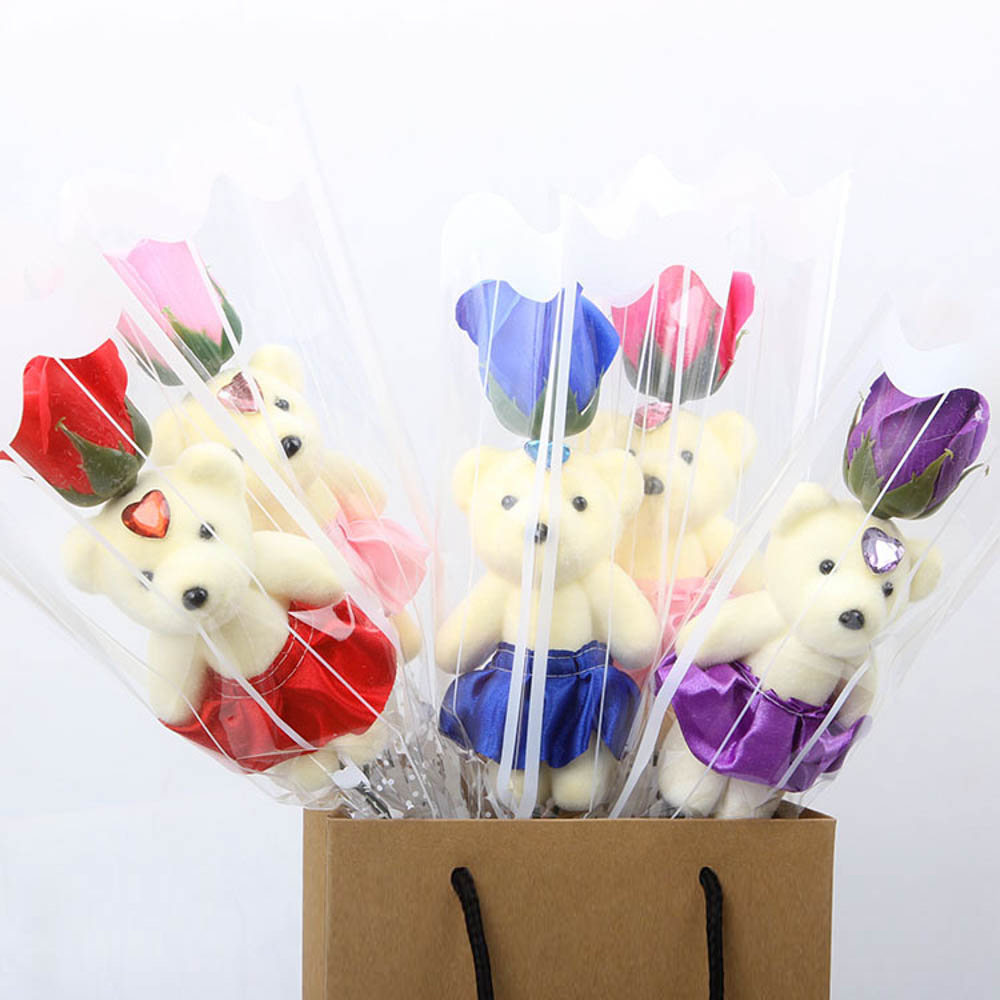 Bó Hoa Hồng Giả Làm Quà Tặng Lễ Tình Nhân Lãng Mạn Xà phòng hoa hồng gấu cho ngày của mẹ 48cm
