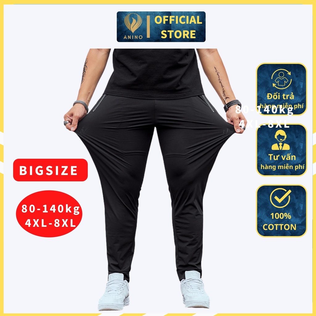 Quần Thun Nam Bigsize, Quần Thun Ống Rộng Nam Cỡ Lớn Vải Thun Lạnh Cao Cấp Mặc Hè dành cho người Béo Mập từ 80 đến 135kg