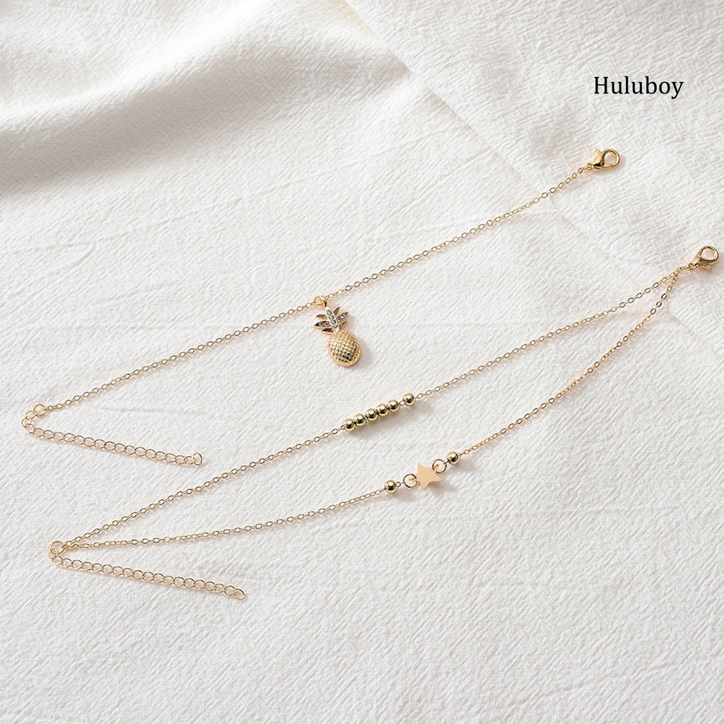 Set 2 Lắc Chân Hợp Kim Nhiều Lớp Đính Hạt Ngọc Trai / Ngôi Sao / Quả Dứa Thời Trang Đi Biển Cho Nữ