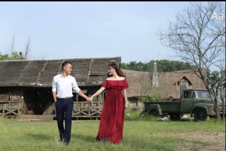 Đầm Maxi trễ vai 2 tầng bèo đỏ đô