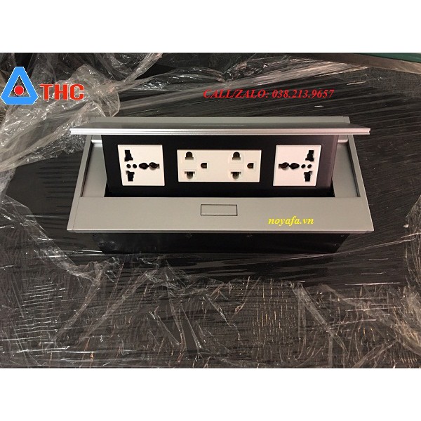 Ổ cắm âm bàn STS -215 lắp điện đa năng 3 chấu + ổ điện đôi 3 chấu pana
