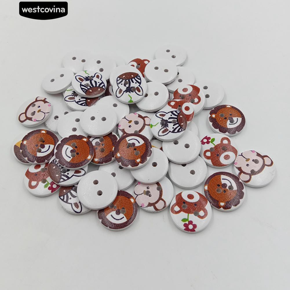 Set 50 Nút Gỗ Hình Động Vật Hoạt Hình Trang Trí Thủ Công