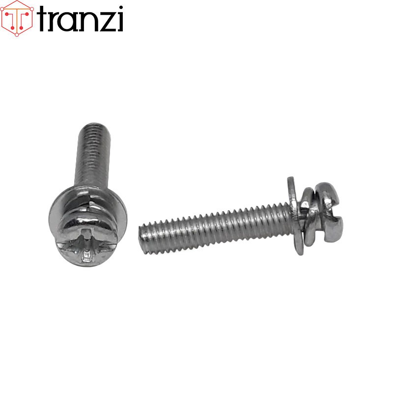 Vít bake kèm long đen phẳng vênh đầu cầu mạ kẽm trắng M3x16 - túi 50 cái