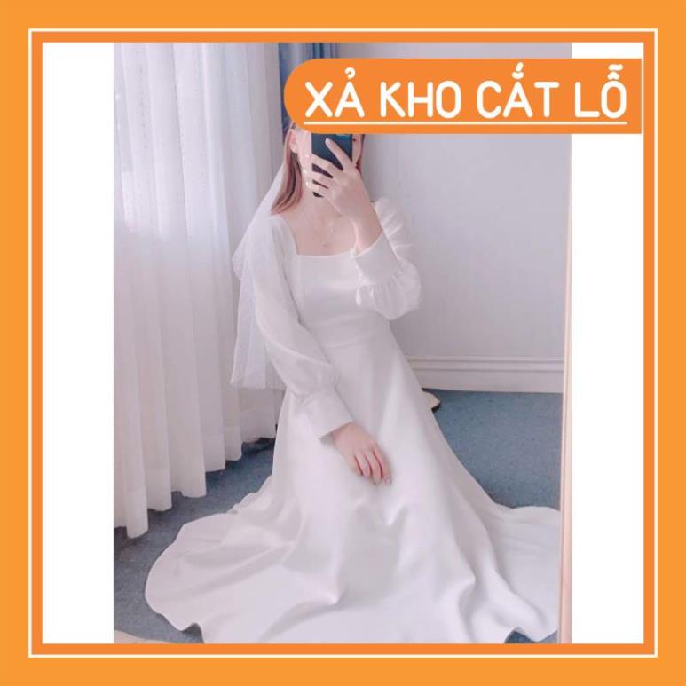 [Quần Áo Hot] Đầm dự tiệc trắng xòe cổ u vintage | BigBuy360 - bigbuy360.vn