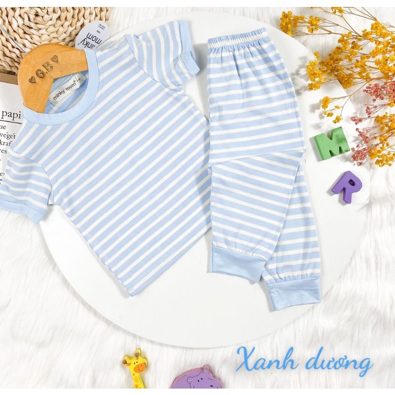 Đồ Bộ Tay Ngắn Quần Dài Thun MINKY MOM Sọc Kẻ Ngang Cho Bé trai bé gái