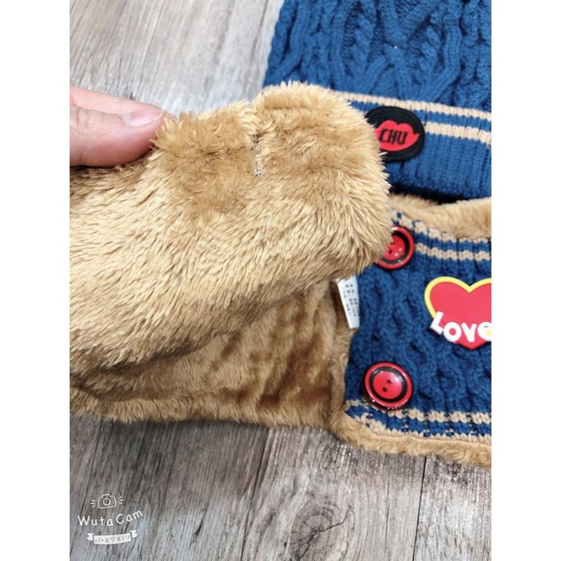 Mũ len quả bông kèm khăn ấm áp cho bé