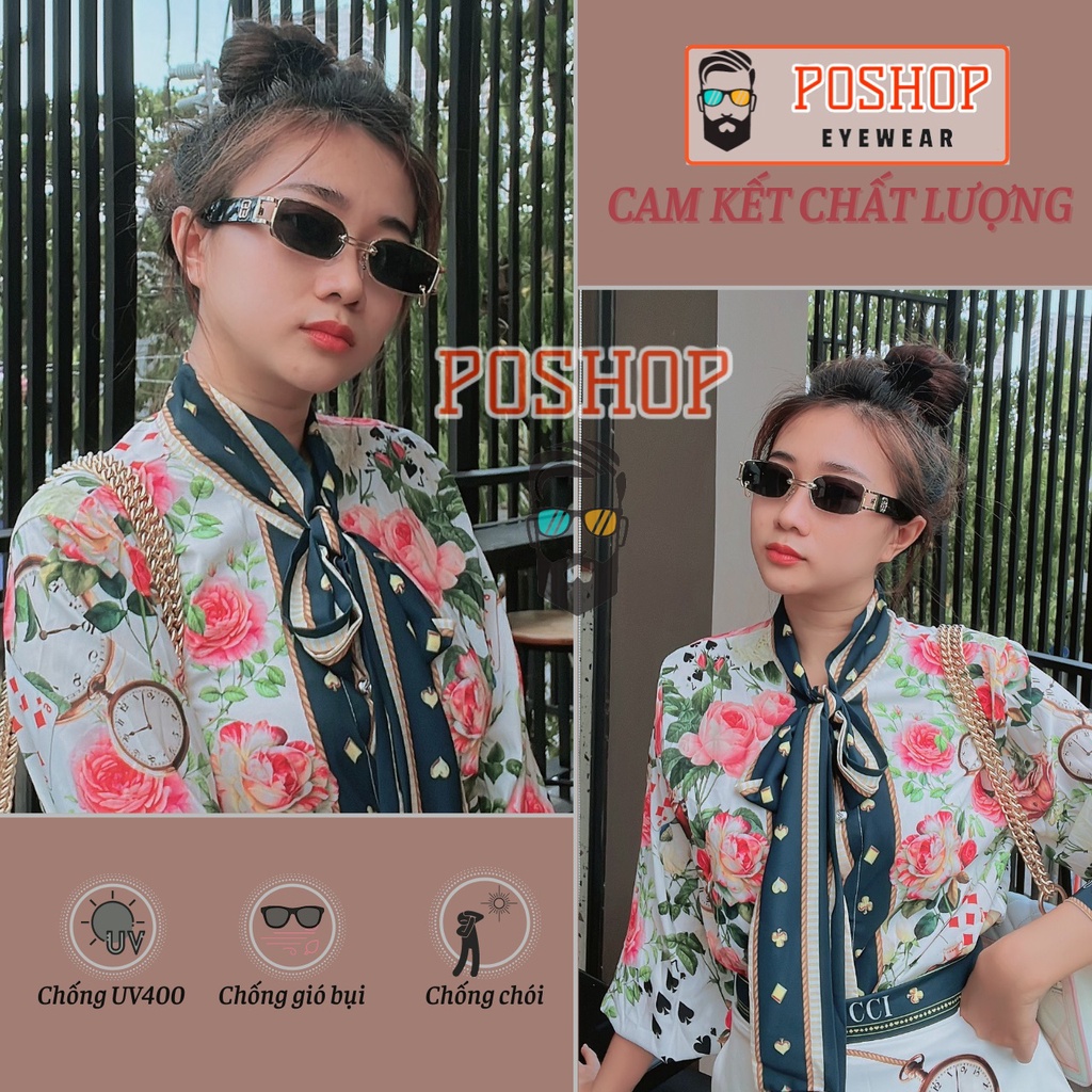 Mắt kính mát nam nữ cao cấp POSHOP chống tia cực tím UV400 thiết kế ôm sát dễ đeo màu sắc thời trang PBalen vuông nhỏ