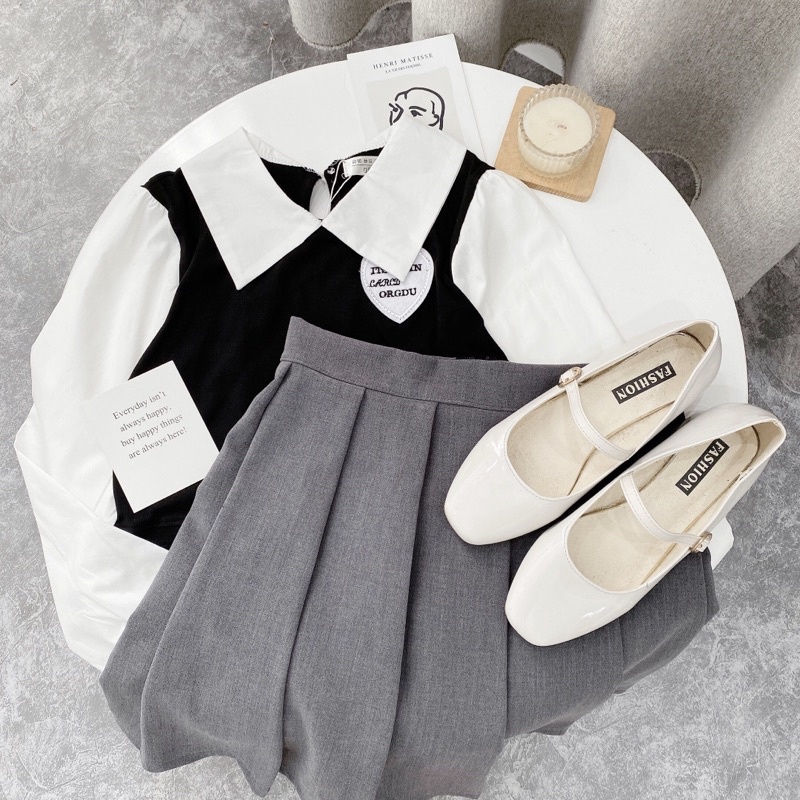 SET SƠ MI PHỐI GILE CHÂN VÁY XẾP LY