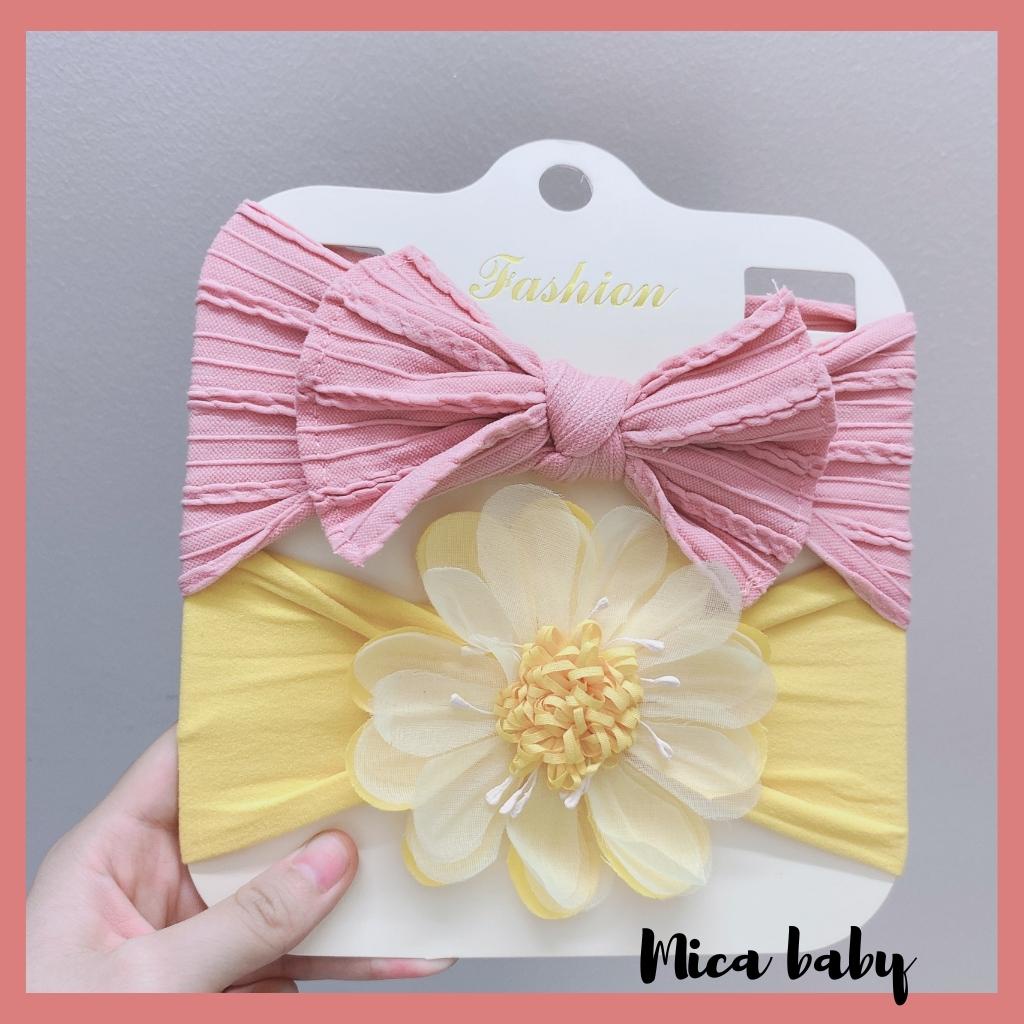 Set 2 băng đô nơ hoa voan chất liệu thun co dãn xinh xắn cho bé Mica Baby BD56