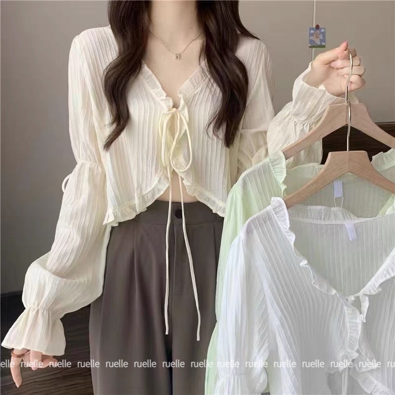 Áo Cardigan Viền Lá Sen Mềm Mại Chống Nắng Phong Cách Nhật Bản Dễ Thương Dành Cho Nữ