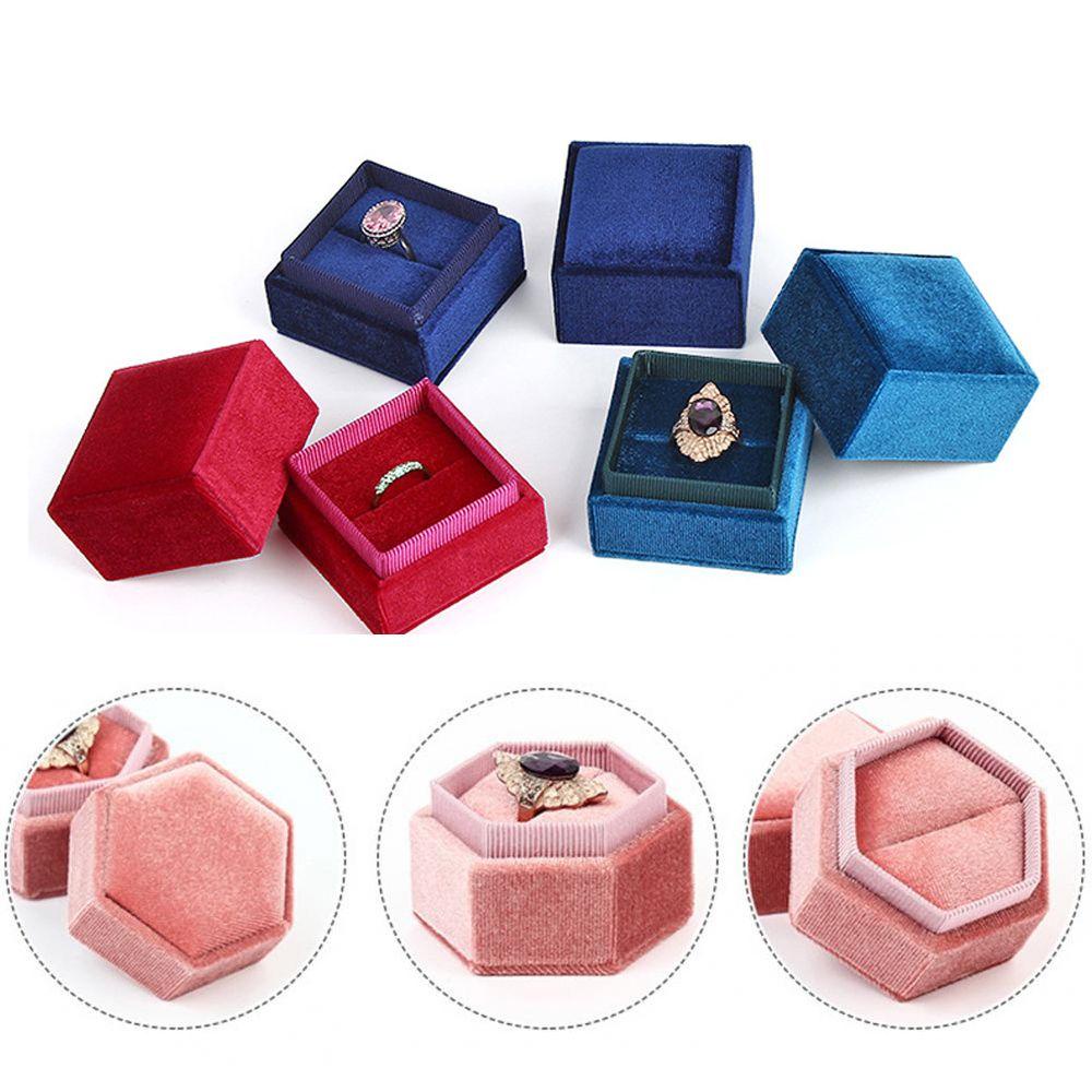Hộp Đựng Trang Sức Hình Lục Giác Độc Đáo|Nhẫn Nhung Hình Vuông Thời Trang Dành Cho Nữ