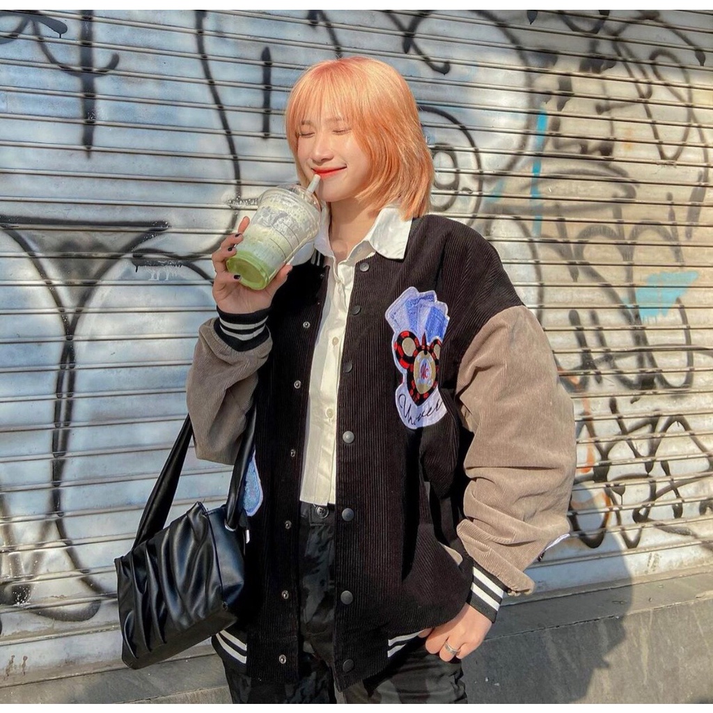 Áo Khoác Bomber nam nữ unisex chất nhung thêu họa tiết POKER unisex form rộng phong cách ulzzang