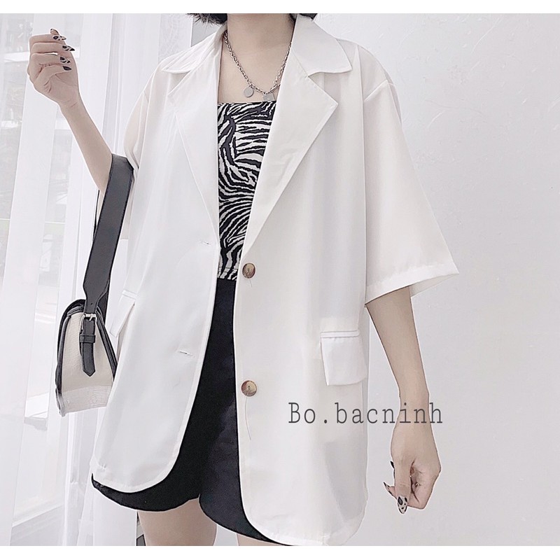 Áo khoác blazer tay lỡ chất voan, áo vest cộc tay, tay lửng (Ảnh thật)