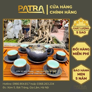 Bộ ấm chén uống trà cao cấp , bộ ấm trà bát tràng - trường sa phúc lộc thọ bọc đồng
