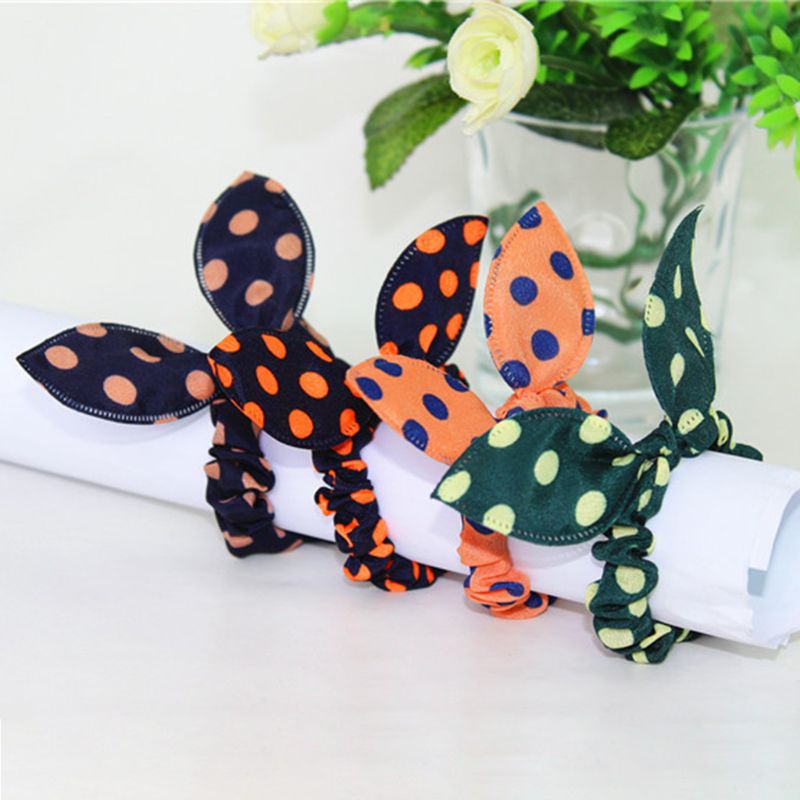 Dây Cột Tóc Tai Thỏ Họa Tiết Chấm Bi/Chấm Bi/Hoa Dễ Thương Cho Nữ