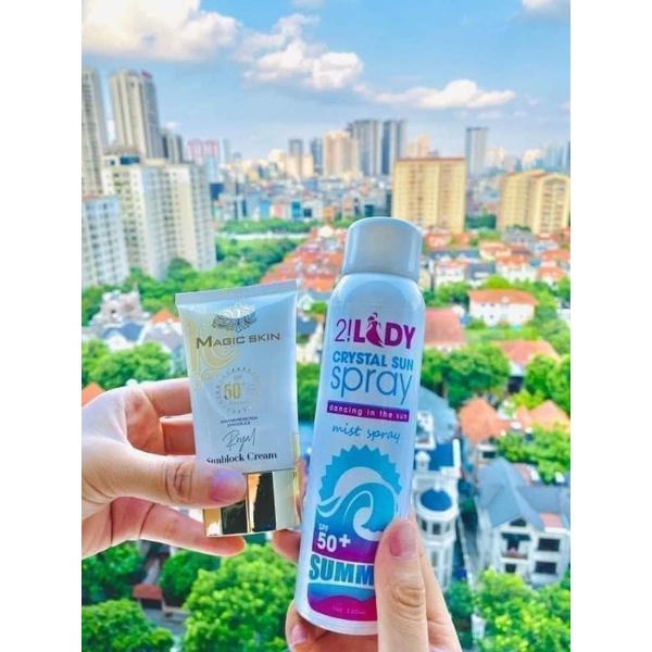 combo kem chống nắng và xịt chống nắng magic skin