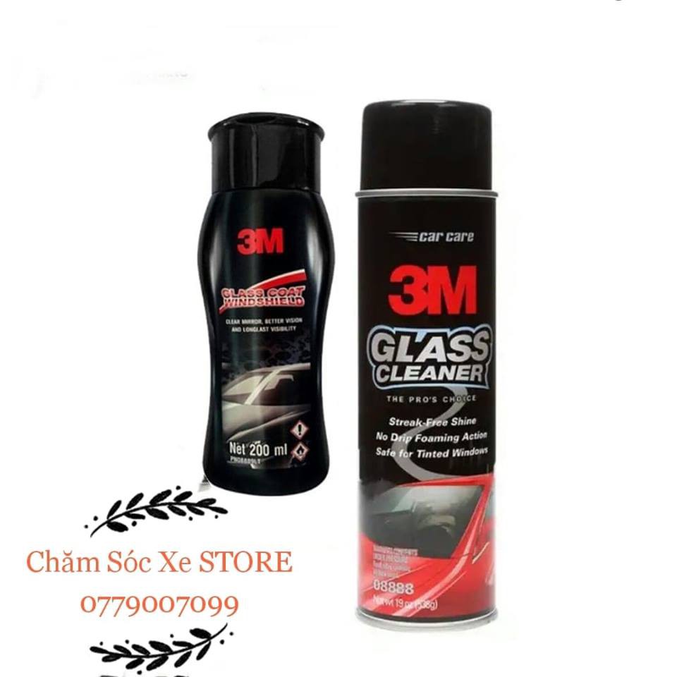 Bộ Chăm Sóc Kính Ô Tô 3M: Chai Vệ Sinh Kính 3M08889+ Dung Dịch Chống Bám Nước 3M08888
