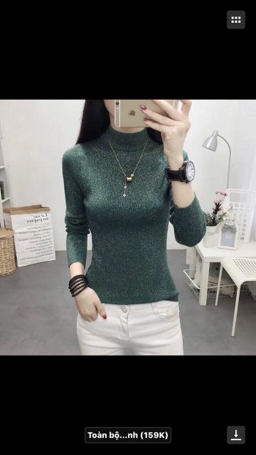 Áo len nhũ cổ tròn