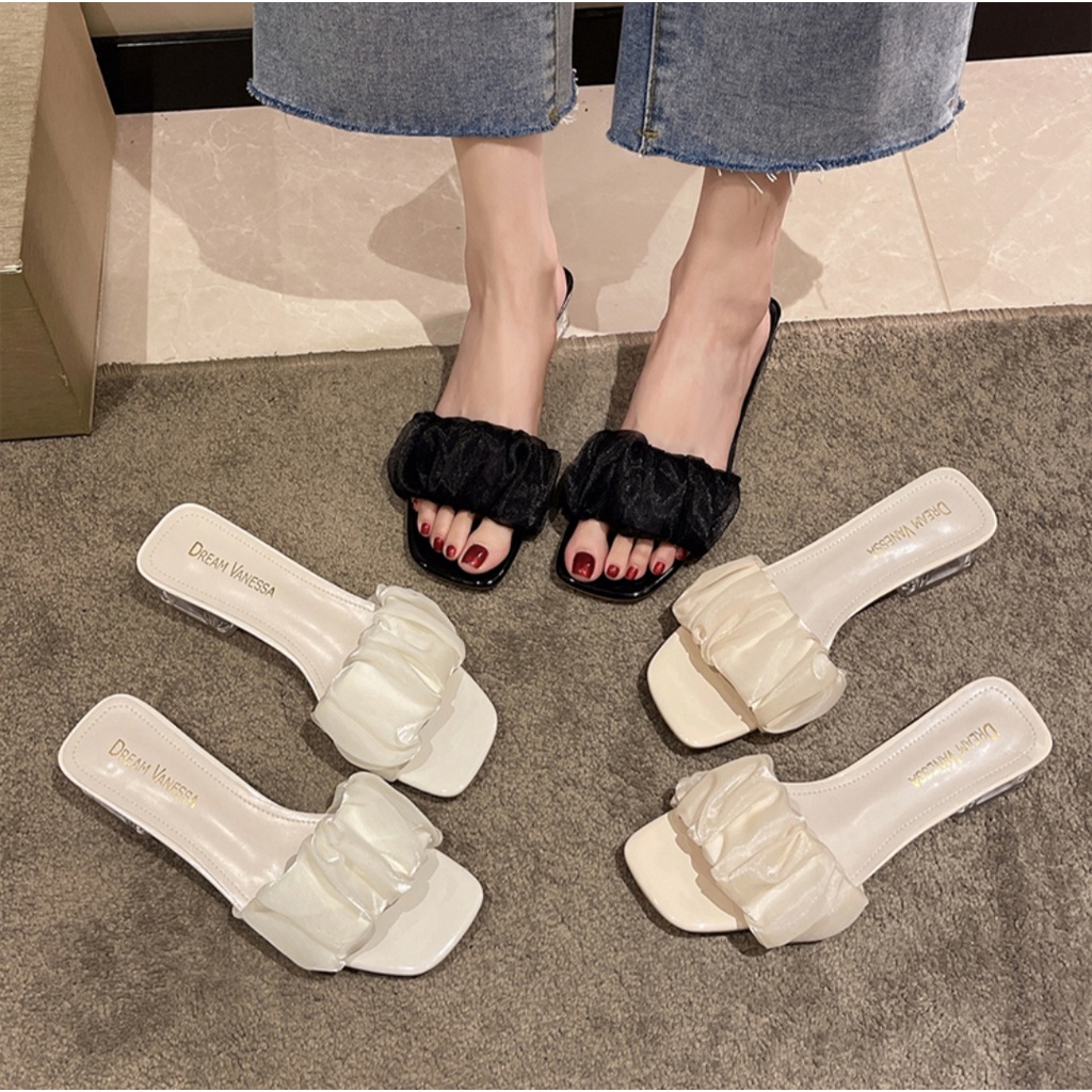 Dép voan tơ thời trang gót trong 3cm siêu xinh dễ đi Mã v8