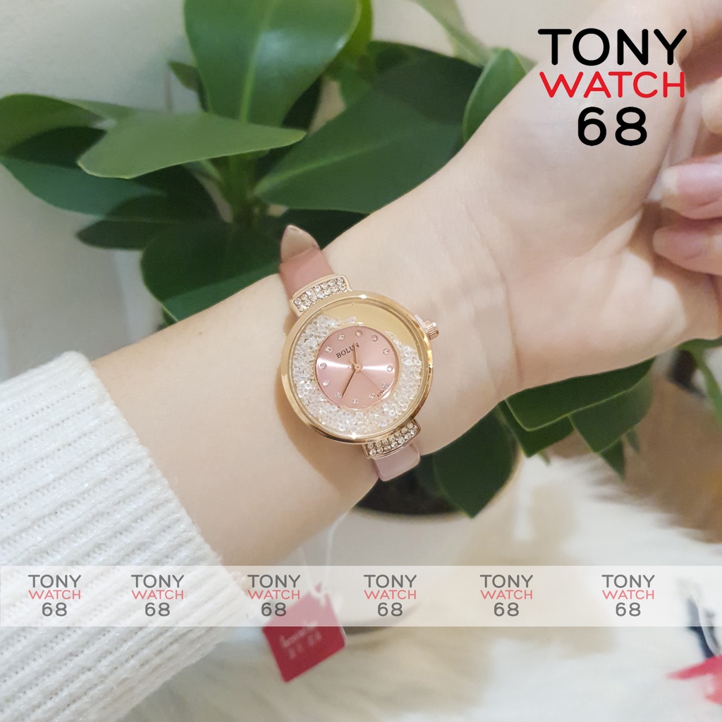 Đồng hồ nữ Bolun dây da nhỏ thời trang rẻ viền đá chính hãng chống nước đẹp Winsley