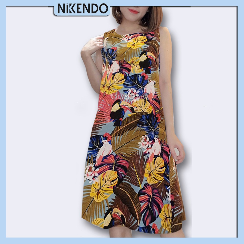 Đầm Suông Dài Vải Lanh Lụa( Tole) , Váy Chữ A Dài Sát Nách  Nhiều Họa Tiết Nikendo ( Video tự quay) VL2