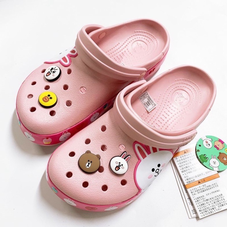 Dép cross  cho bé gái thỏ cony  quai ngang hàng  xuất khẩu full box  tặng kèm hộp và sticker gắn dép cross