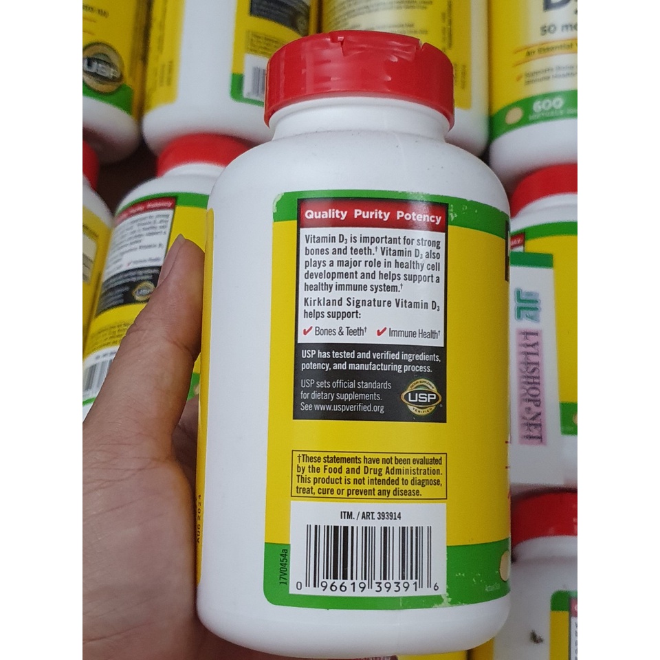 Vitamin D3 2000 IU Kirkland 600 viên từ mỹ ( Hàng nội địa Mỹ đủ bill) hấp thụ canxi giúp xương chắc khỏe