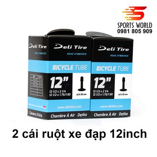 2 cái ruột, săm xe đạp 12x1.75/1.90 van Mỹ dài 35mm DELI-TIRE - INDONESIA