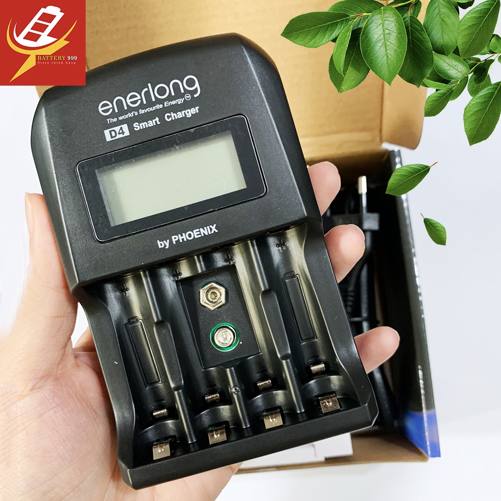 Máy sạc pin AA, AAA, 9V chíng hãng ENERLONG D4 Smart charger (Hàng nhập khẩu) - Có màn hình hiển thị