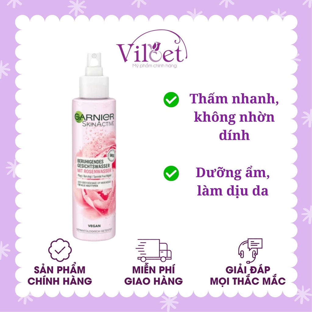 Nước hoa hồng Garnier Skin Active dạng xịt 130ml, toner cho cả da nhạy cảm - Shop Viloet
