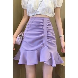 Chân Váy Đuôi Cá Xếp Ly Ôm Dáng Lưng Cao Màu Tím Thời Trang Mùa Hè Cho Nữ