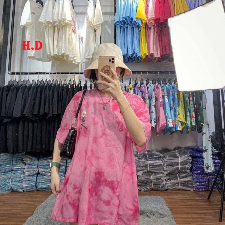 (Ảnh thật và video shop tự quay)Áo Thun loang màu Unisex hoa cúc good life form thụng tay lỡ mẫu❤Áo nhóm áo lớp❤